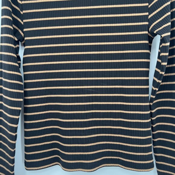 LOFT Women’s Black & Tan Ribbed Long Sleeve Striped Top – Size L NWT - Picture 7 of 12